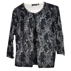 Notations Cardigan PXL Womens Floral Print Petite Long Sleeve Sweater Cotton